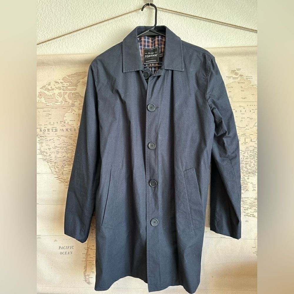 Men’s Topman Rain Over Coat Navy Size Medium
